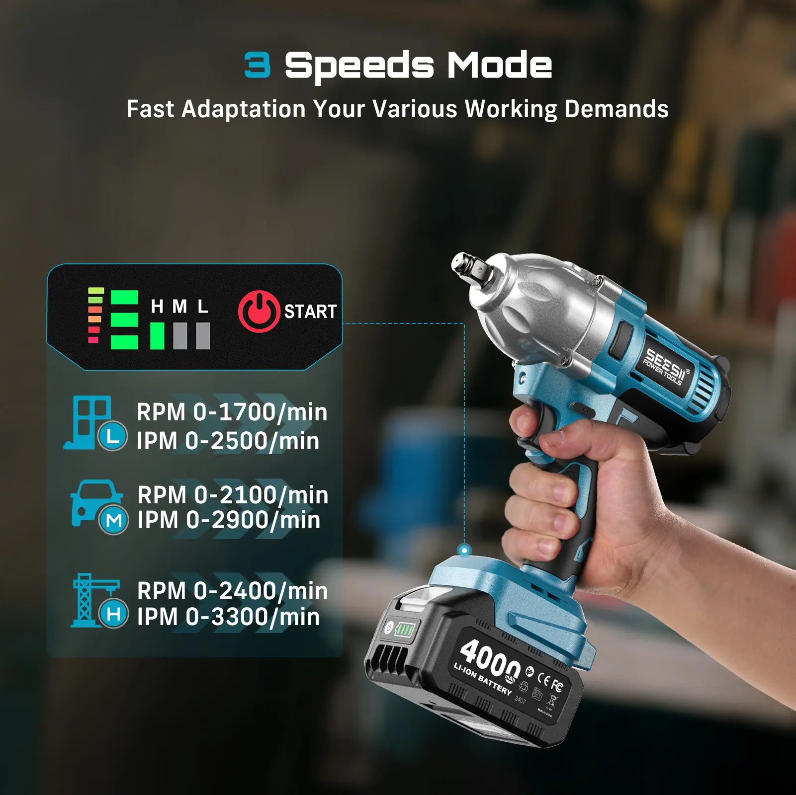 Llave de Impacto Inalámbrica 1/2" de 1200 N·m, Batería de 4.0 Ah, 3300 RPM, con 6 Dados, Atornillador de Impacto Eléctrico para Automóviles, Taller y Uso Doméstico