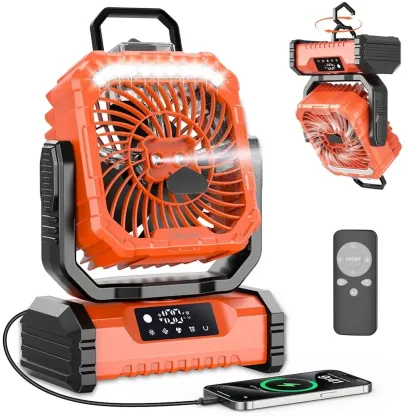 Ventilador Recargable para Camping con Luz LED, Pulverizador Humidificador, Cabezal Oscilante, Inalámbrico, Ligero y Portátil, Funciona con Batería