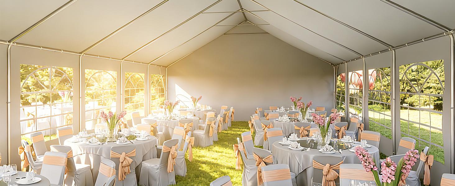 Aoxun Heavy-Duty Steel Frame Patio Canopy Party Tent, 32x16 FT/40x20 FT with Sturdy Base, Waterproof Material, Removable Sidewalls & Roll-Up Door, for Weddings, BBQ (3-Package Shipping, White),campingessentials,outdoorfurnitureset,campinggear