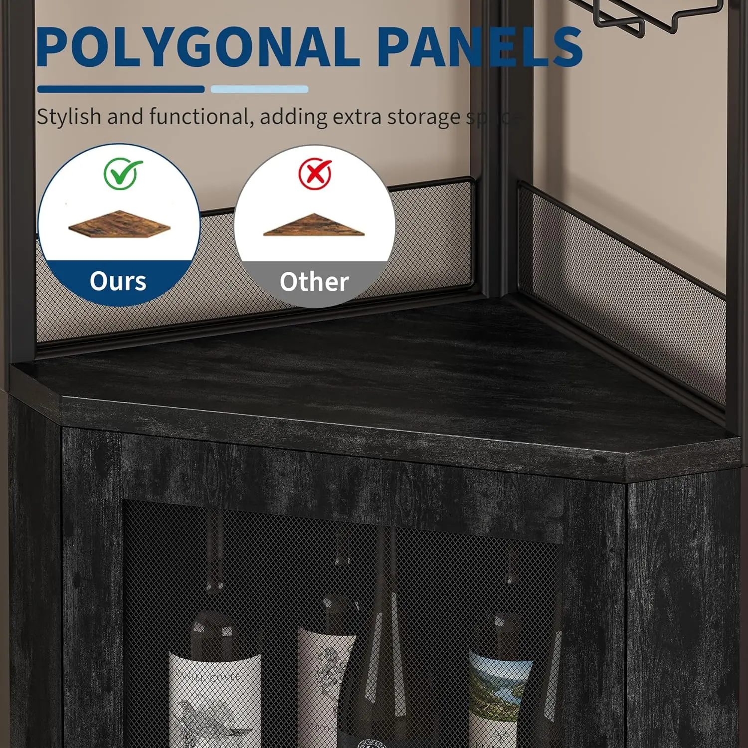 Mueble esquinero para vinos con estante extraíble y puerta estilo granero de 5 niveles