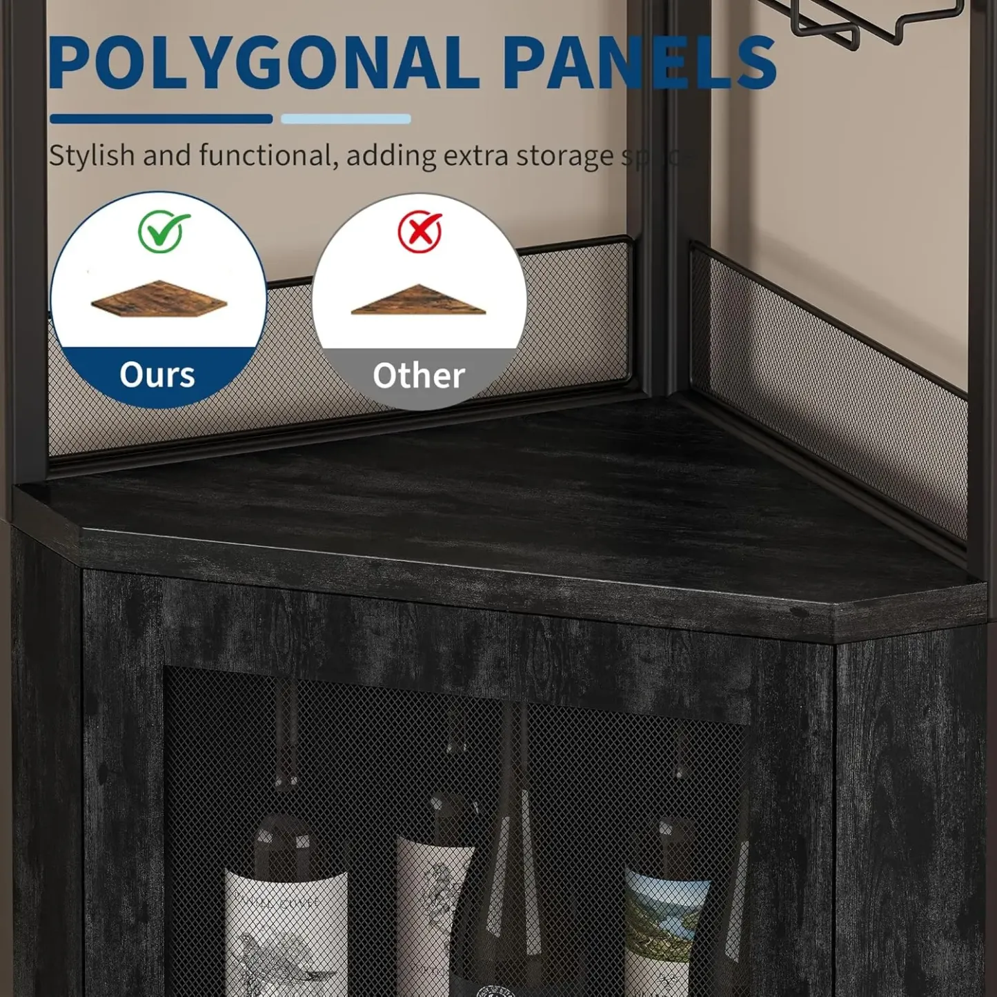 Mueble esquinero para vinos con estante extraíble y puerta estilo granero de 5 niveles