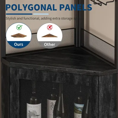 Mueble esquinero para vinos con estante extraíble y puerta estilo granero de 5 niveles