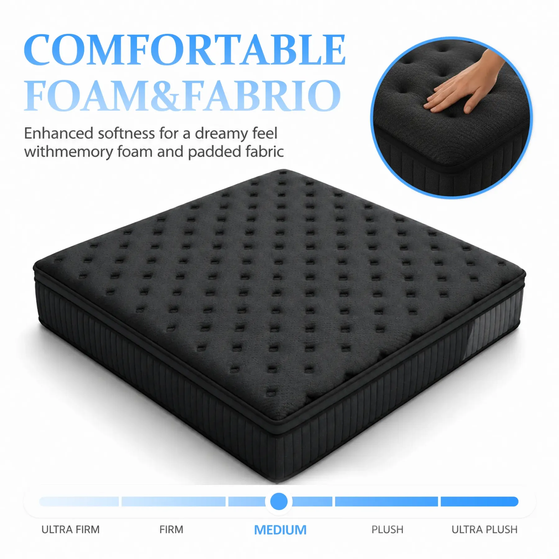 Colchón Híbrido de 10/12/14 Pulgadas, Libre de Fibra de Vidrio, Espuma Viscoelástica y Resortes Ensacados, Alivio de Presión, Aislamiento de Movimiento, Soporte Lumbar por Zonas, Funda Transpirable, Disponible en Twin, Full, Queen y King