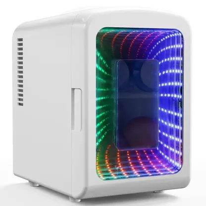 Mininevera compacta de 4 L con iluminación gaming: refrigerador portátil para 6 latas, ideal para dormitorio, coche, oficina o residencia de estudiantes; para almacenar cosméticos, bebidas y alimentos.