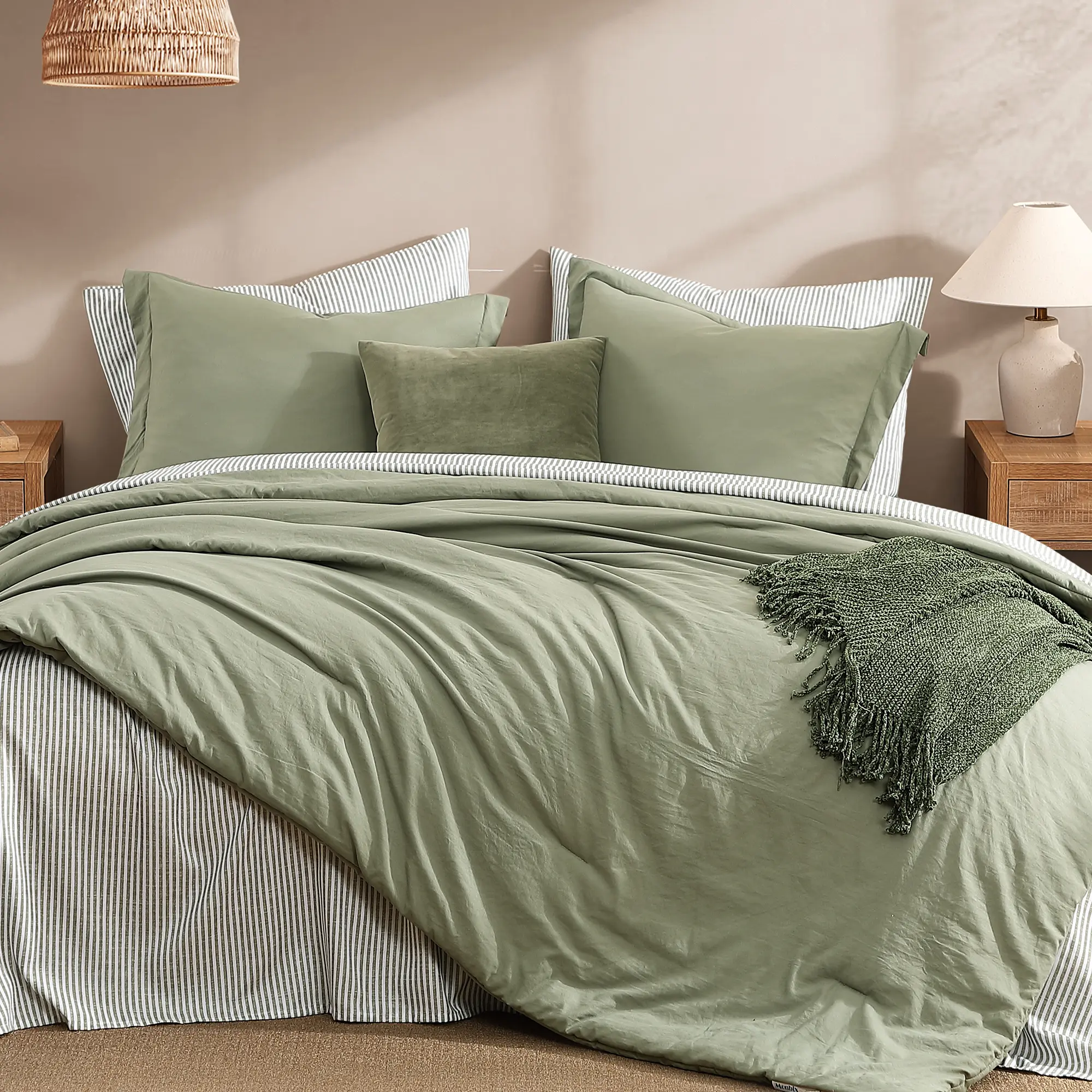 Juego de Cama de Microfibra de 7 Piezas, Edredón con Bolsillos de Doble Cara, Incluye Edredón, Sábana Plana, Sábana Ajustable y Fundas de Almohada, Estilo Moderno