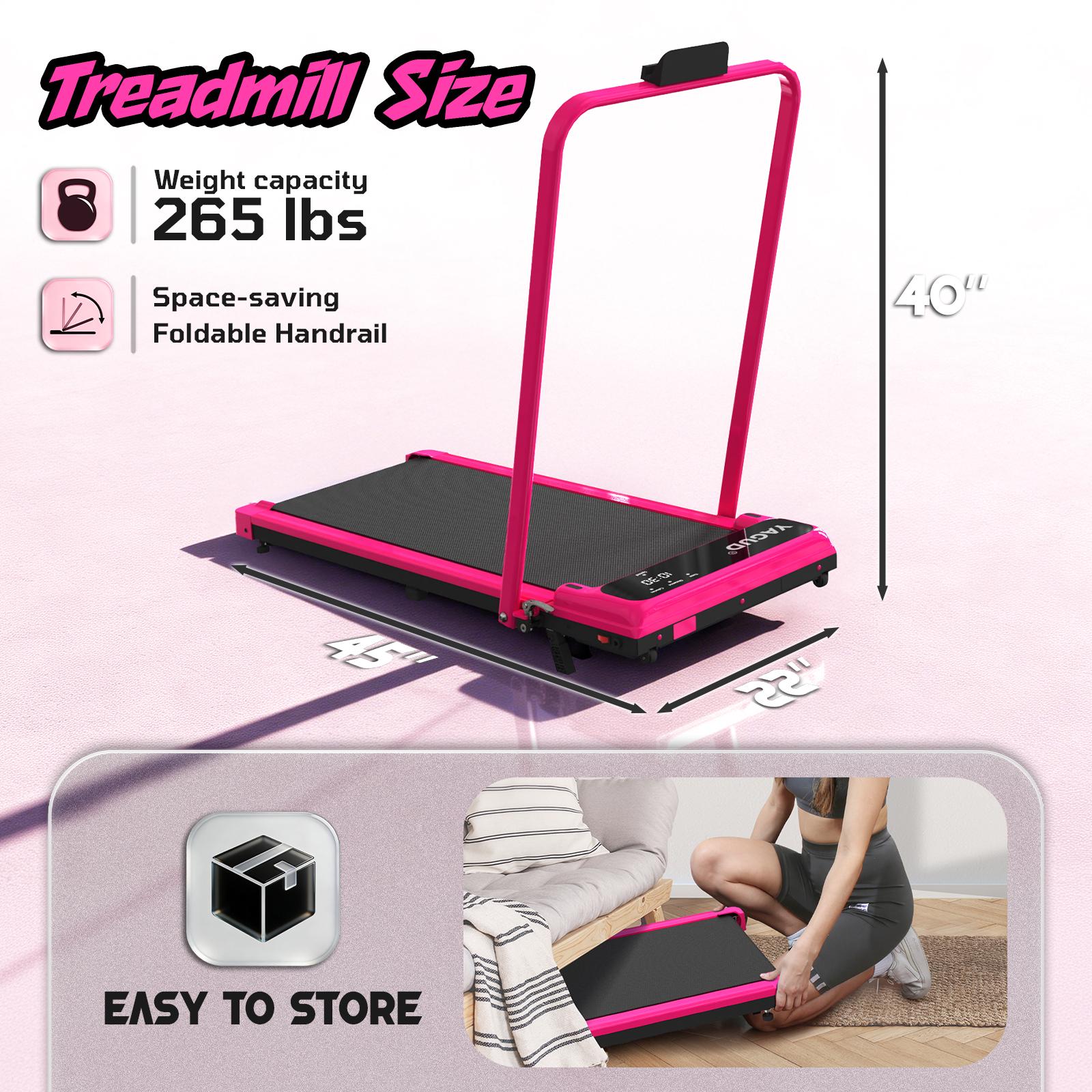 【Dragon Fruit】YAGUD Foldable Walking Pad, 265lbs Weight Capacity Spacious Belt Treadmill , Low-Noise Motor, Dual Shock Absorption, Remote Control, Wheels for Easy Moving