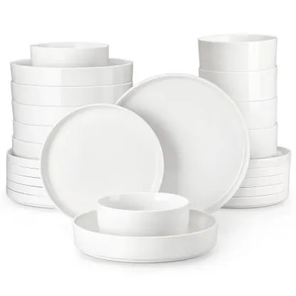 Juego de vajilla de porcelana: servicio de vajilla de cerámica para 4 o 6 personas; incluye platos, cuencos y platos para pasta resistentes a los golpes, aptos para microondas y lavavajillas.