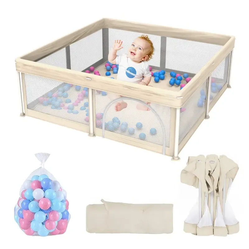 Foldable Baby Playpen 50x50 Inches with Mesh & Balls
