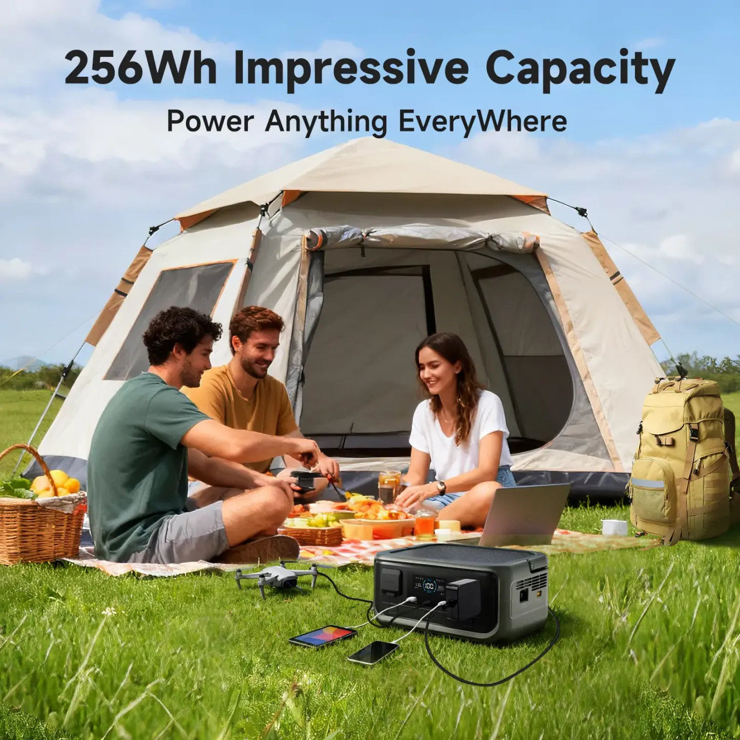 Estación de energía portátil P300 (256 Wh, salida de CA de 300 W), batería LiFePO4, carga rápida en 1 hora; ideal para acampadas, vida en autocaravana y respaldo de energía en el hogar.