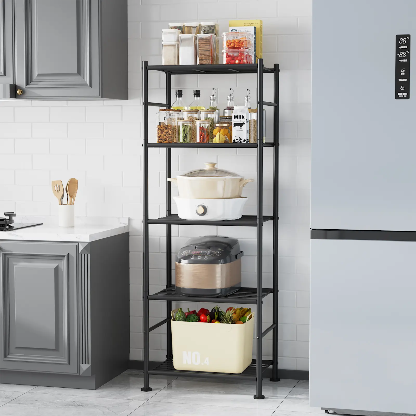 Estantería metálica de 5 niveles para cocina y lavandería, color negro