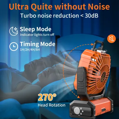 Ventilador Recargable para Camping con Luz LED, Pulverizador Humidificador, Cabezal Oscilante, Inalámbrico, Ligero y Portátil, Funciona con Batería
