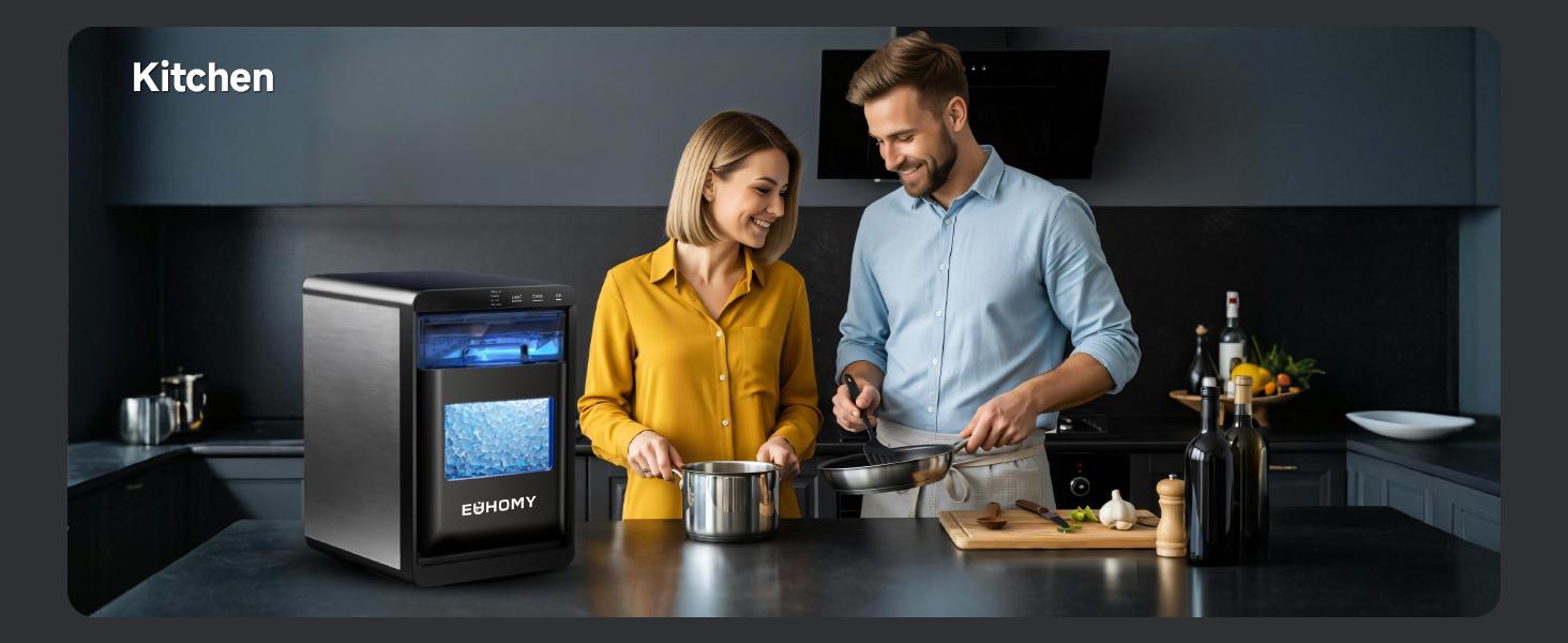 Euhomy Nugget Ice Maker Countertop, 44Lbs/24H Pebble Ice Maker Machine, Self-Cleaning Pellet Ice Machine with Ice Scoop&basket, Sonic Countertop Ice Machine for Home/Kitchen/Office(Black),home essentials