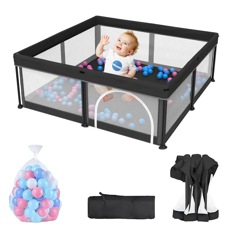 Foldable Baby Playpen 50x50 Inches with Mesh & Balls