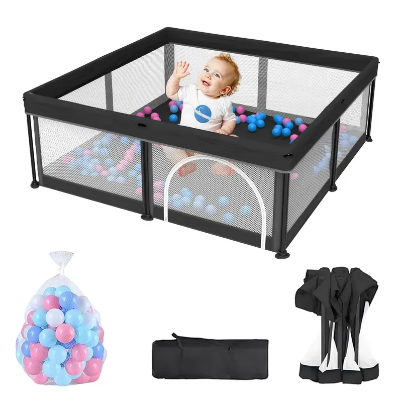 Foldable Baby Playpen 50x50 Inches with Mesh & Balls