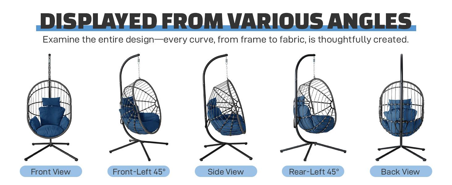 RIWENGO Hanging Egg Chair with Stand &ndash; Handwoven Rattan Patio Swing with Cushion, 350lb Capacity &ndash; Indoor/Outdoor Chic for Patio, Garden & Poolside