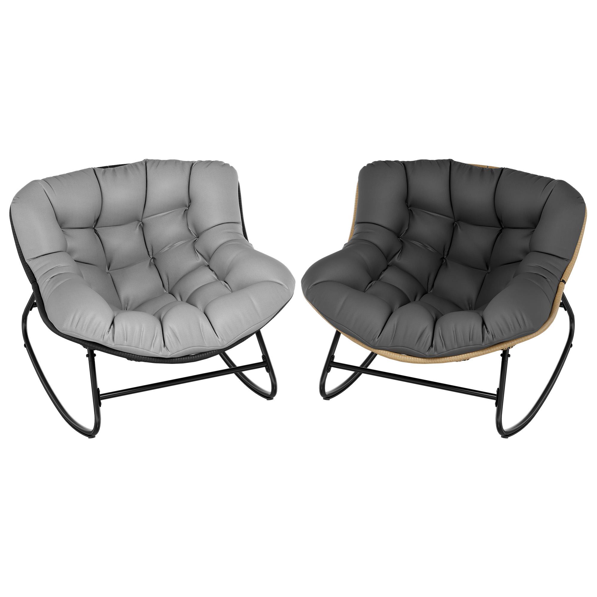 RIWENGO Oversized Outdoor Rocking Chair with Thick Cushion,Maximum 450lbs Capacity, Indoor Egg Rocking Chair with Adjustable Backrest for Backyard, Balcony, Living Room