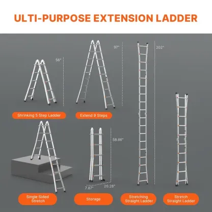 Escalera telescópica de 12.5 pies — De aluminio, ligera, multiusos y plegable — Retracción con un solo toque — Alta resistencia (capacidad máx. de 330 lb) con pies antideslizantes — Ideal para el hogar, trabajos al aire libre y acceso a desvanes.