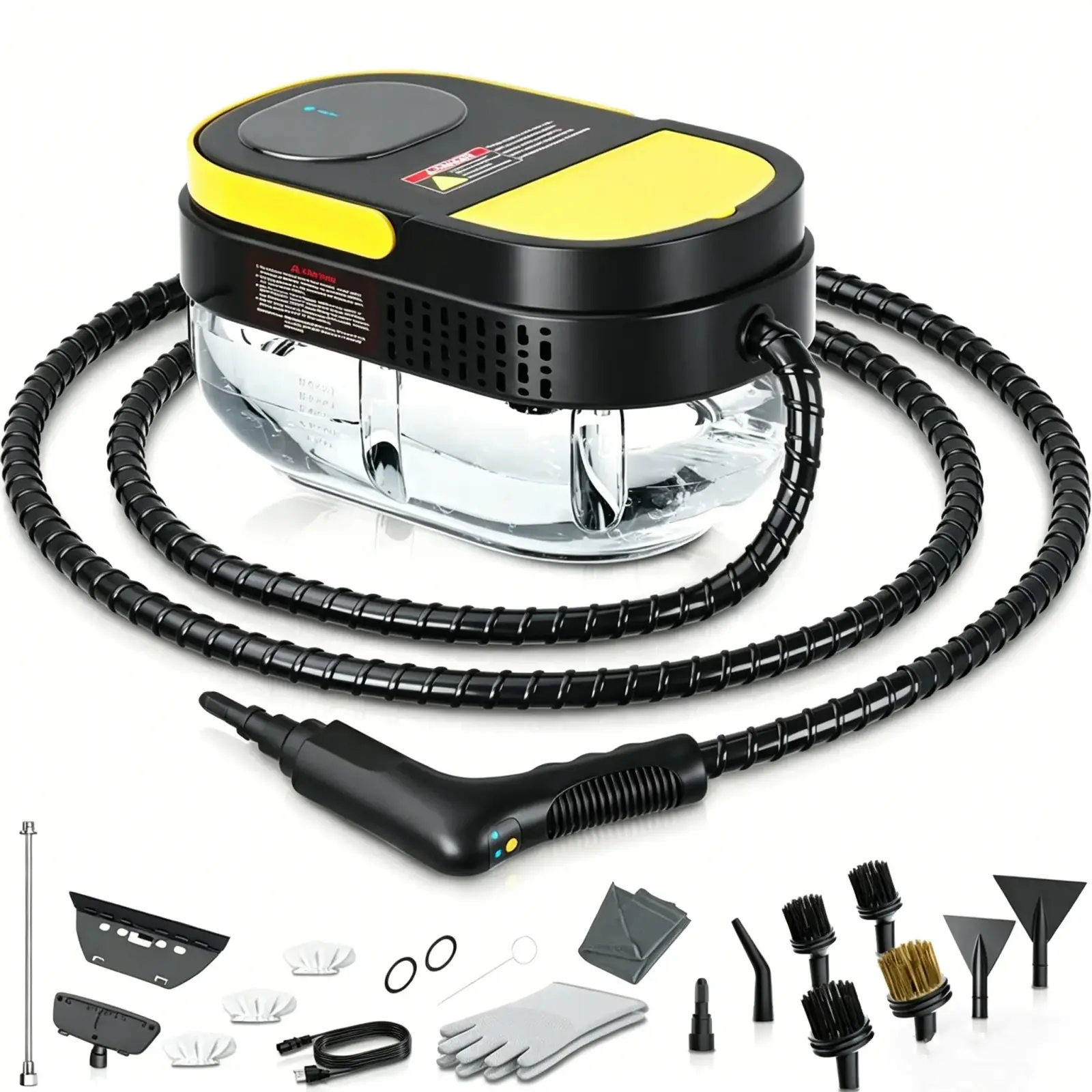 Limpiador a vapor, depósito grande de 1,69 cuartos de galón (aprox. 1,6 L), limpiador portátil con 15 accesorios, mango ajustable en 3 niveles, calentamiento rápido; ideal para el hogar y para limpiar azulejos, juntas, suelos, automóviles, suciedad y gras