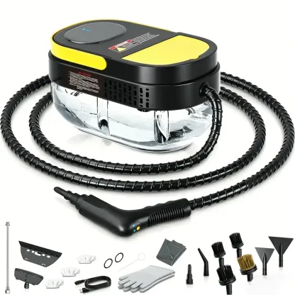 Limpiador a vapor, depósito grande de 1,69 cuartos de galón (aprox. 1,6 L), limpiador portátil con 15 accesorios, mango ajustable en 3 niveles, calentamiento rápido; ideal para el hogar y para limpiar azulejos, juntas, suelos, automóviles, suciedad y gras