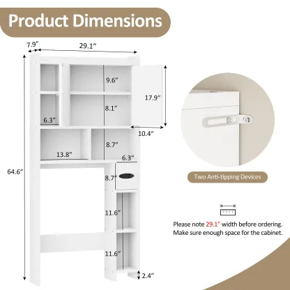 Armario de almacenamiento para colocar sobre el inodoro, estilo granja con 2 puertas tipo granero y soporte para papel higiénico, estantería para baño y organizador de muebles para lavandería.