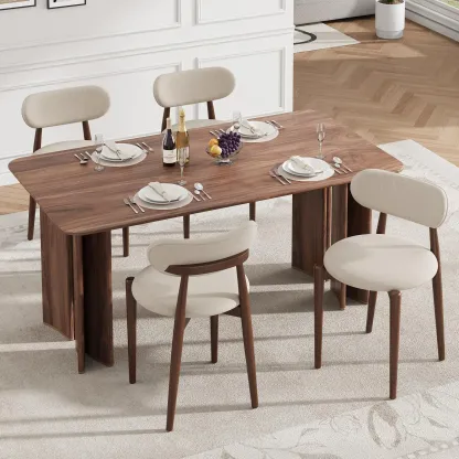Juego de 2 sillas de comedor modernas de madera – Asientos tapizados en color blanco crema – Patas de madera resistentes – Estilo rústico (farmhouse) para comedor o tocador – Acabado clásico en blanco crema y nogal