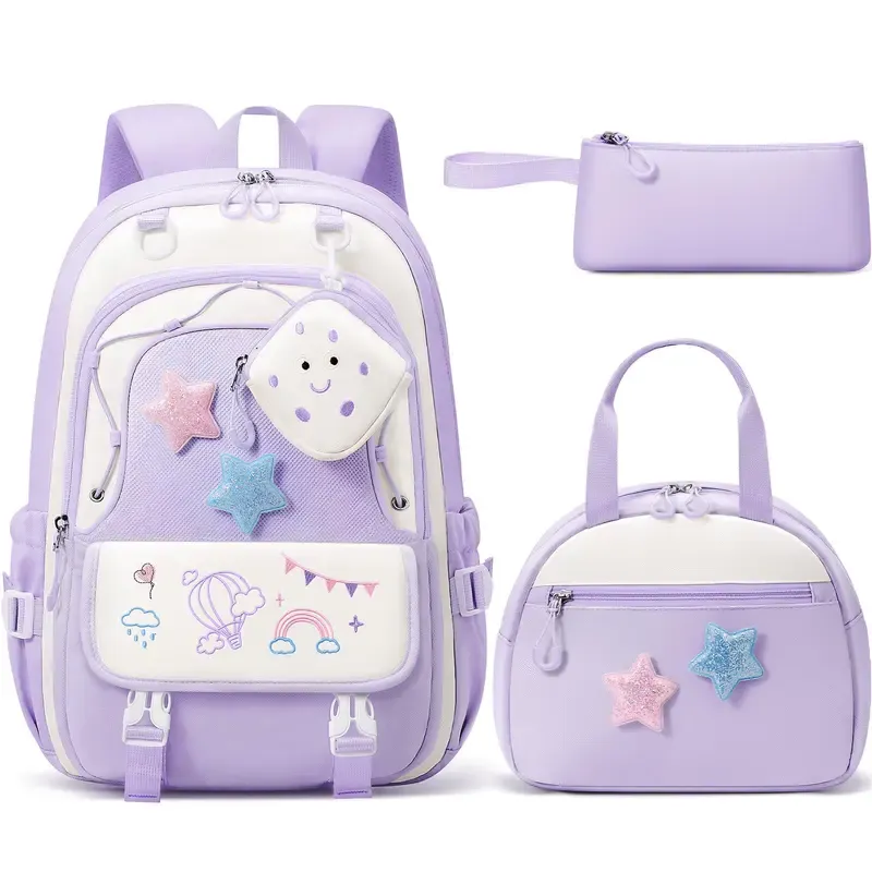 Set de mochila escolar 3 en 1: mochila impermeable con bolsa para el almuerzo y estuche, ligera, para niños y niñas.