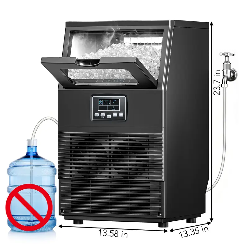 Máquina de Hielo Comercial de 100 lb con Autolimpieza, Fabricadora de Hielo de Acero Inoxidable con Temporizador de 24 Horas y Cesta de 33 lb, Ideal para Hogar, Bar, Oficina y RV