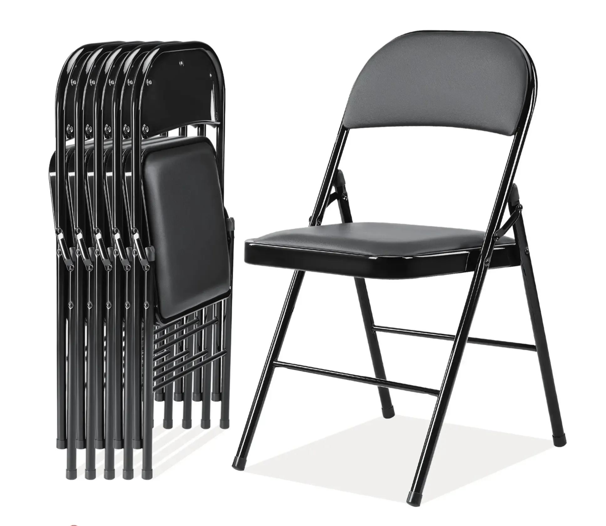 【Paquete económico】 Silla plegable con asiento acolchado en piel, estructura metálica robusta, asiento versátil para uso en interiores y exteriores.