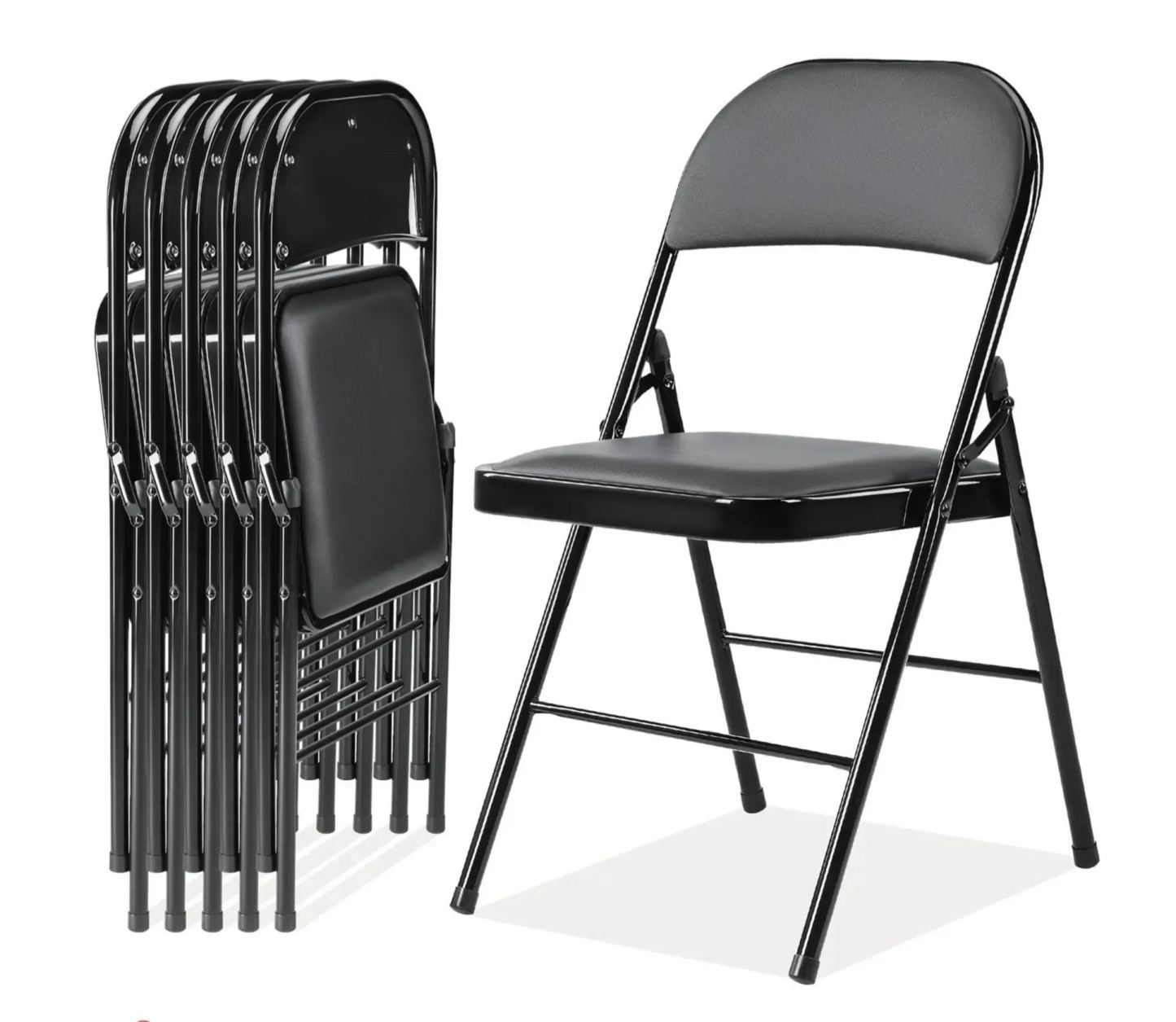 【Paquete económico】 Silla plegable con asiento acolchado en piel, estructura metálica robusta, asiento versátil para uso en interiores y exteriores.