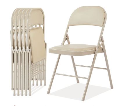【Paquete económico】 Silla plegable con asiento acolchado en piel, estructura metálica robusta, asiento versátil para uso en interiores y exteriores.