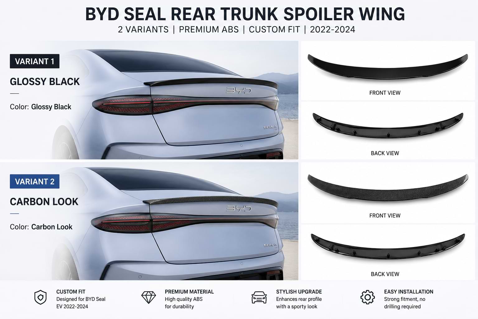 BYD Seal EV Rear Trunk Spoiler Wing 2022-2024 | ABS Gloss Black Tail Fin Aero Kit-Let us help you explore your 4x4 with us Noxfun