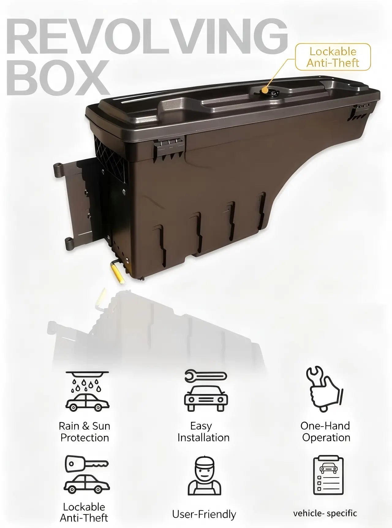 Swing-Out Truck Bed Toolbox — Lockable Ute Tub Storage | Fits BYD Shark 6, Ranger, HiLux, GWM Cannon, F-150, RAM 1500 & Tundra Detail