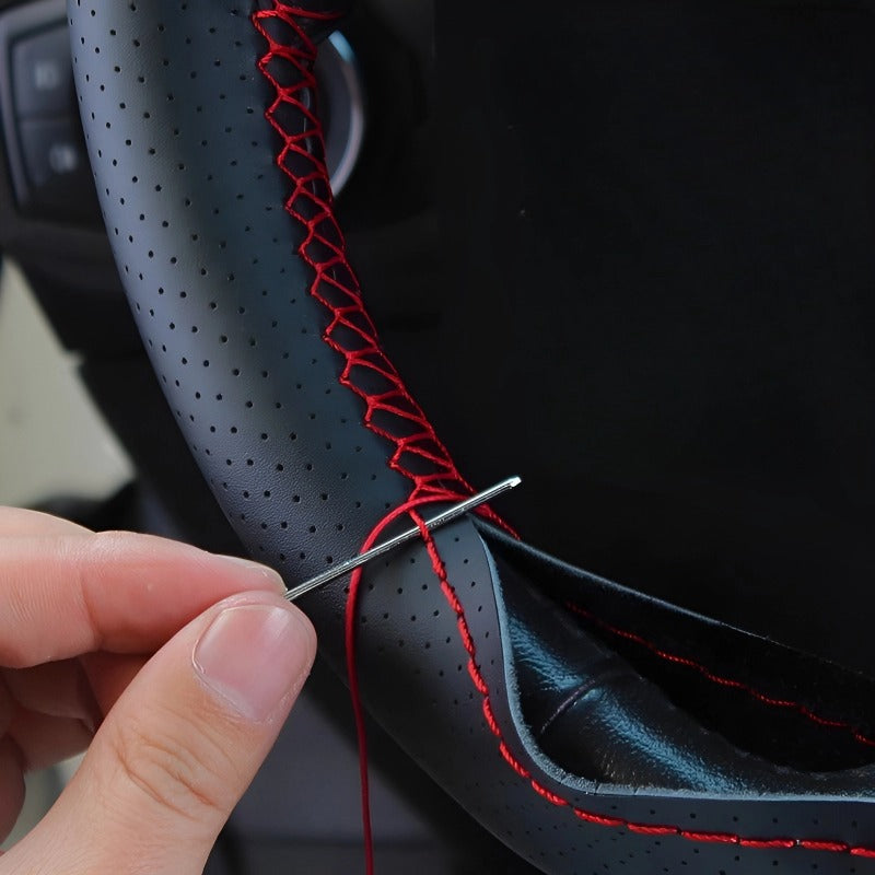 Hand-stitched tumbled leather steering wheel cover-Let us help you explore your 4x4 with us Noxfun