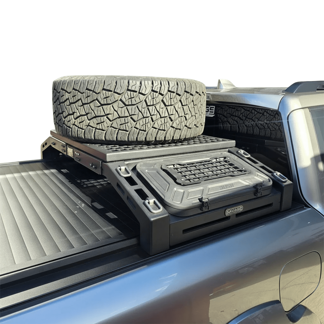 noxfun ROGUE TYRE/WHEEL CARRIER RACK WITH STORAGE PLATFORM-Let us help you explore your 4x4 with us Noxfun