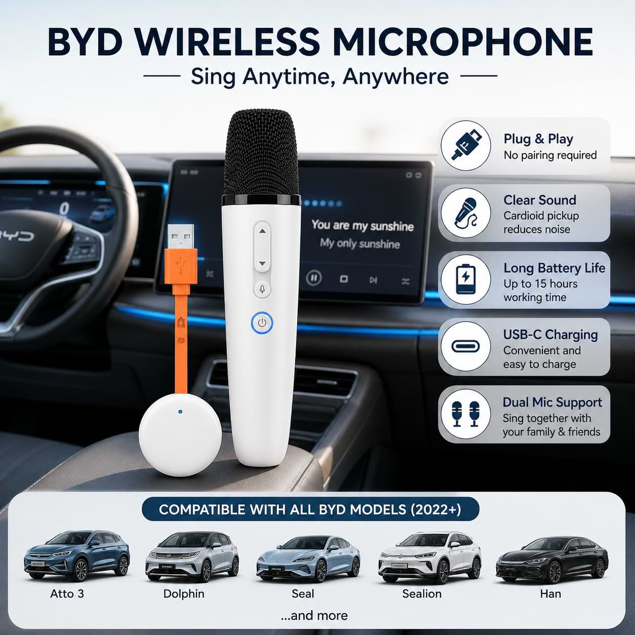 Original BYD Wireless Karaoke Microphone with Receiver – Fits All Models-Let us help you explore your 4x4 with us Noxfun
