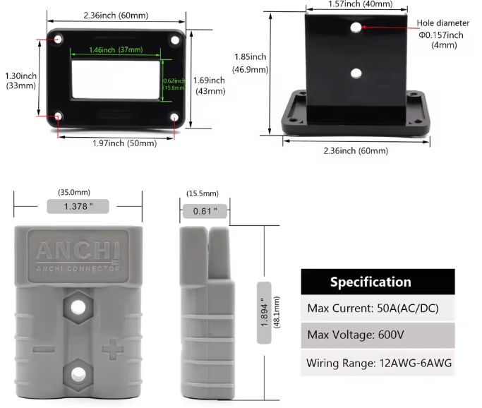 2x 50A ANDERSON PLUGS WITH FLUSH MOUNT & COVERS-Let us help you explore your 4x4 with us Noxfun