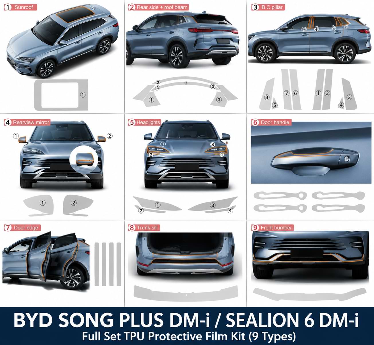 BYD Song Plus & Sealion 6 DM-i TPU Paint Protection Film (2023-2025) Pre-Cut Clear PPF Kit-Let us help you explore your 4x4 with us Noxfun