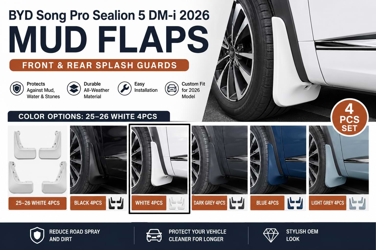 BYD Song Pro Sealion 5 DM-i 2026 Mud Flaps Front & Rear Splash Guards Heavy Duty Fender Protection-Let us help you explore your 4x4 with us Noxfun