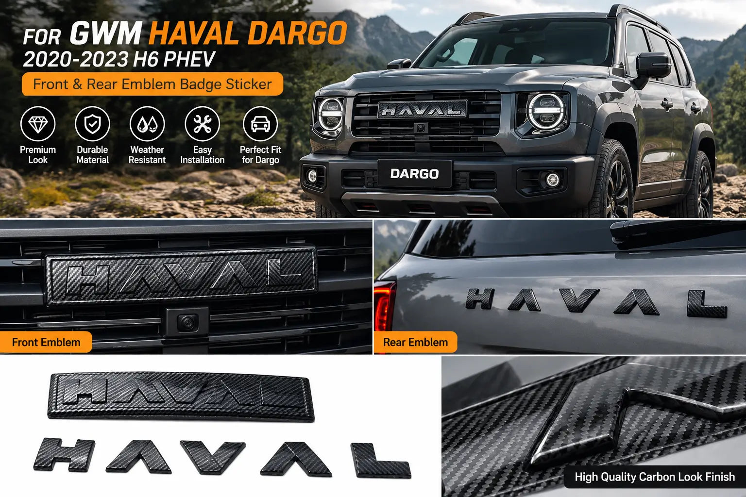 Haval New Logo Emblem Badge Sticker for GWM Haval Dargo 2020-2023 H6 PHEV Front Rear Grille-Let us help you explore your 4x4 with us Noxfun
