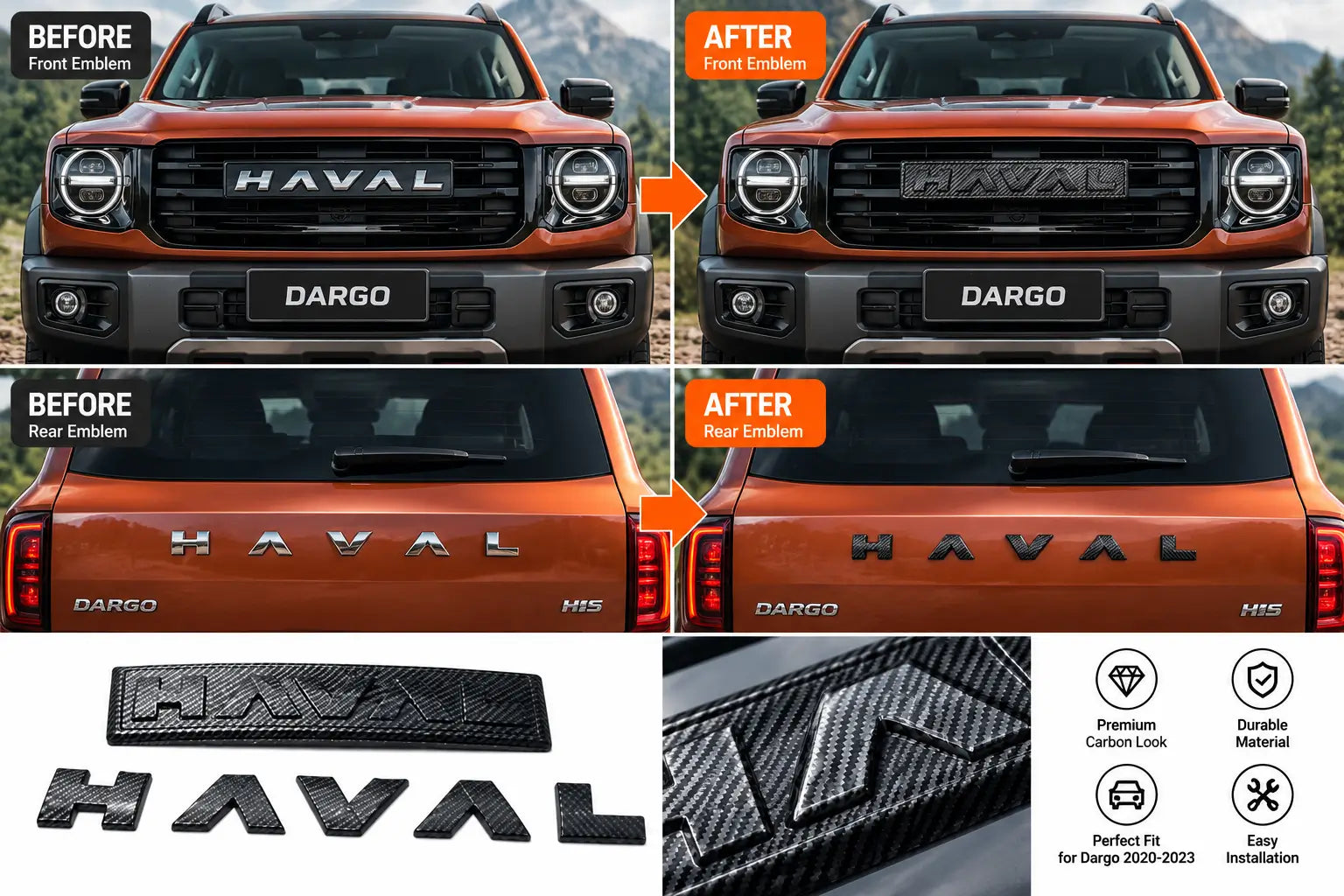 Haval New Logo Emblem Badge Sticker for GWM Haval Dargo 2020-2023 H6 PHEV Front Rear Grille-Let us help you explore your 4x4 with us Noxfun