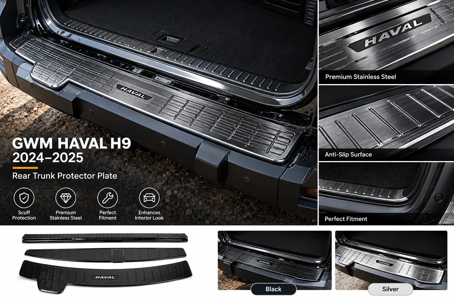 Stainless Steel Rear Trunk Protector Plate Trim for GWM Haval H9 2024-2025-Let us help you explore your 4x4 with us Noxfun