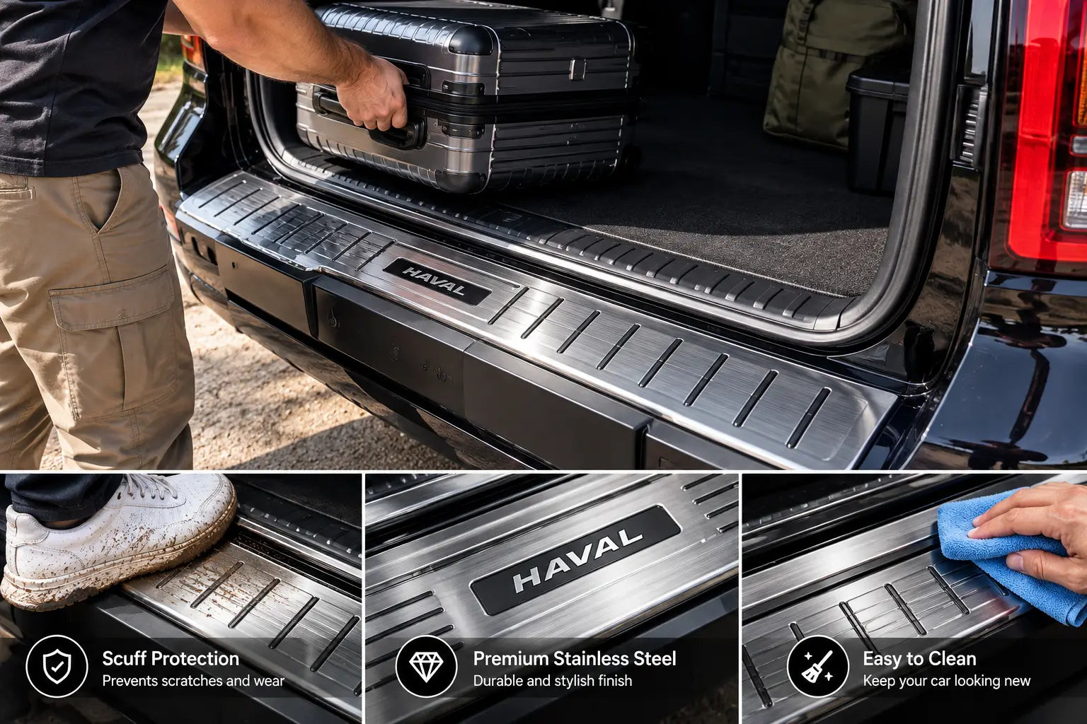 Stainless Steel Rear Trunk Protector Plate Trim for GWM Haval H9 2024-2025-Let us help you explore your 4x4 with us Noxfun