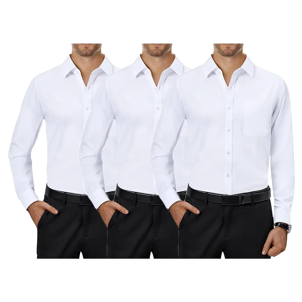 3-Pack Men's Dress Shirts 4-way Stretch Long Sleeve Collared Solid Wedding Dating Button Down Shirts Business Casual Breathable Outfits Menswear