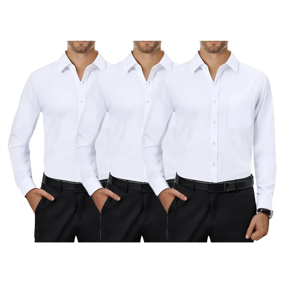 3-Pack Men's Dress Shirts 4-way Stretch Long Sleeve Collared Solid Wedding Dating Button Down Shirts Business Casual Breathable Outfits Menswear