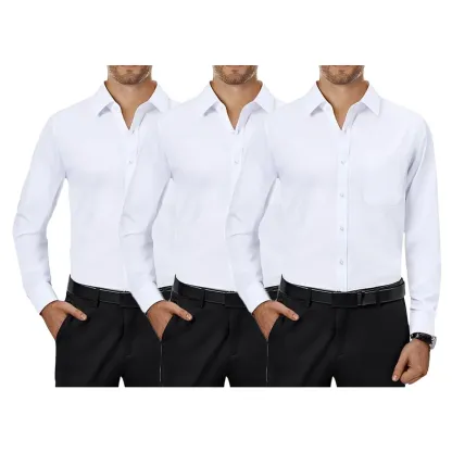 3-Pack Men's Dress Shirts 4-way Stretch Long Sleeve Collared Solid Wedding Dating Button Down Shirts Business Casual Breathable Outfits Menswear