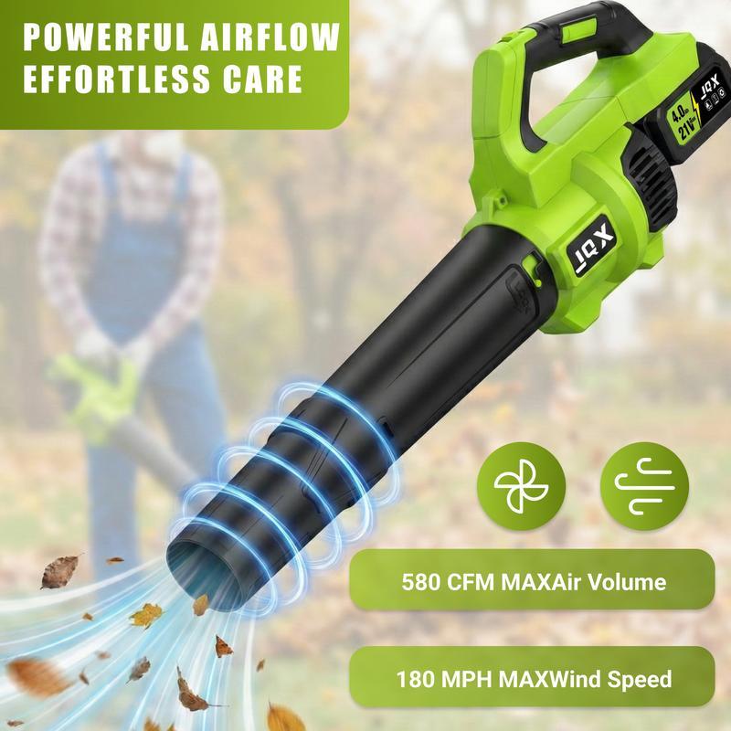 Sopladora eléctrica inalámbrica / sopladora de nieve, batería 21V 4000mAh, cargador rápido, motor turbo de doble velocidad, 2 marchas, diseño ergonómico, eficiente para limpiar hojas, nieve y polvo.