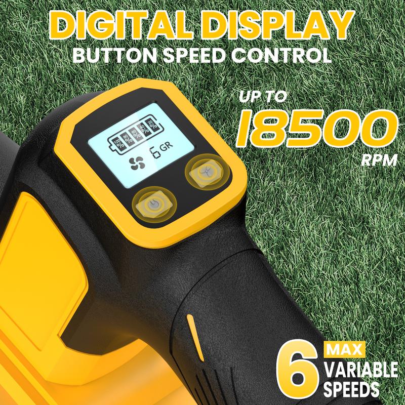 Sopladora Inalámbrica sin Batería, Motor Sin Escobillas, Compatible con Baterías DeWalt 20V, Milwaukee 18V y Makita 18V, 480 CFM, 6 Velocidades, Pantalla Digital para Jardín