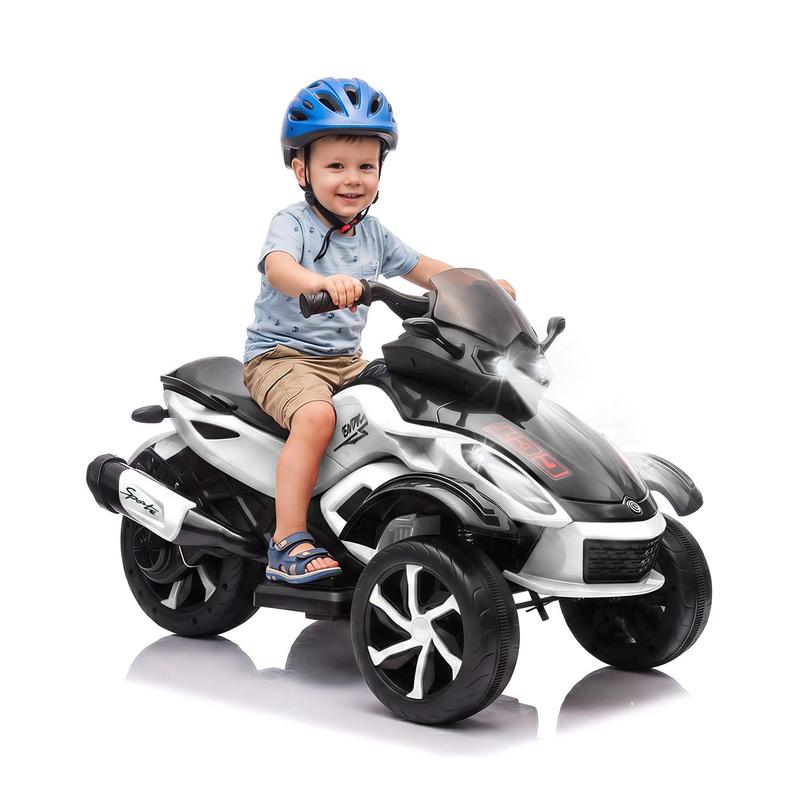 ATV Eléctrico Infantil 12V con Música y Luces, Cuatrimoto para Niños con 2 Motores, Diseño Estable de 3 Ruedas, Juguete Exterior para 3-6 Años