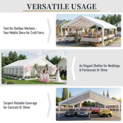 Carpa Canopy para Exterior con Estructura de Acero Resistente, 32x16 FT/40x20 FT, Impermeable, Paredes Laterales Desmontables y Puerta Enrollable, Ideal para Bodas, BBQ y Cumpleaños (Envío en 3 Paquetes)