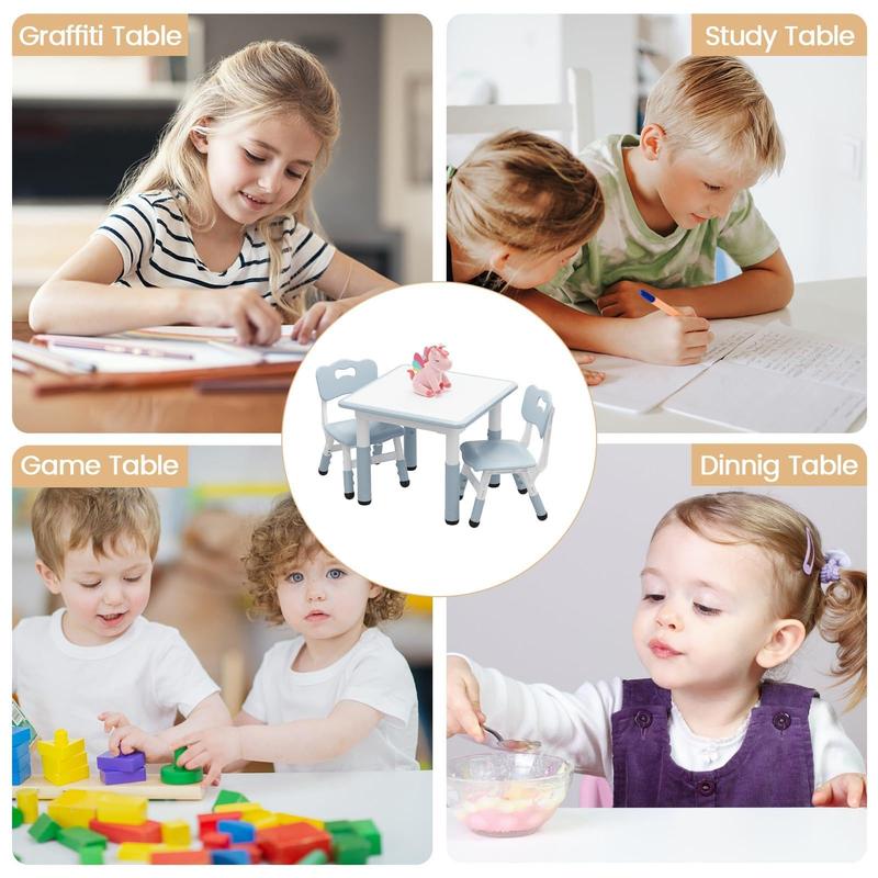 Mesa Infantil Ajustable con 2 Sillas, Escritorio con Superficie para Dibujar, Ideal para Leer, Pintar, Jugar y Comer, Altura Ajustable para Niños Pequeños